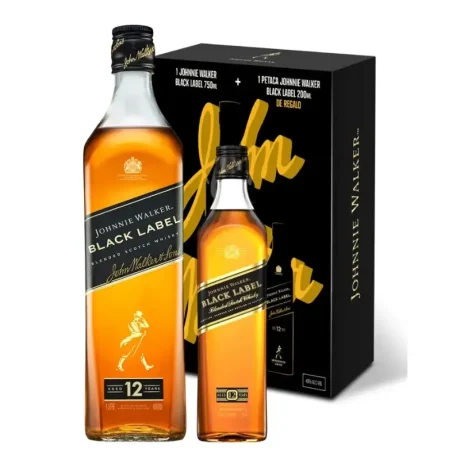 WHISKY JOHNNIE WALKER BLACK LABEL 750 ML + PETACA 200 ML