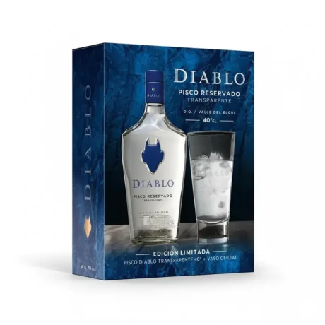 PISCO DIABLO TRANSPARENTE RESERVADO 750 ML + VASO