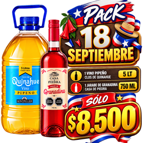 Pack Pipeño 5 Litros + Granadina Casa de Piedra 750 ml
